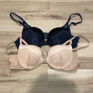 36A Maidenform Lace Push-Up Bras - Navy and Blush